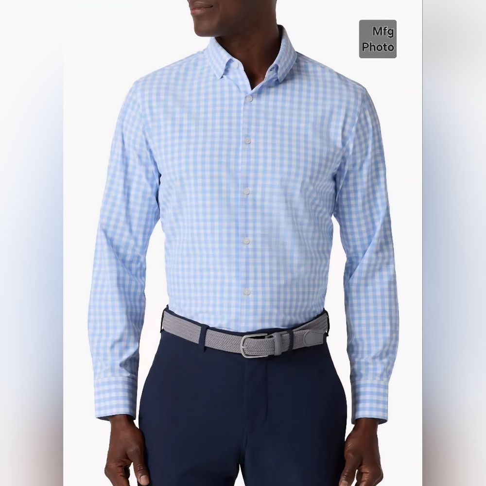 Mizzen+Main Leeward Trim Fit Gingham Button-Up Shirt, Mens Small - Picture 1 of 6